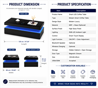 Mesa de Centro Moderna Inteligente con LED, Carga Inalámbrica, Luz RGB, Acabado Brillante y Almacenamiento para Sala de Estar