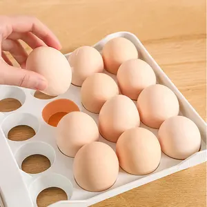आधुनिक पर्यावरण-अनुकूल डबल लेयर प्लास्टिक अंडा ऑर्गनाइज़र डिब्बे आयताकार रेफ्रिजरेटर रैक बिन खाद्य रोल भंडारण दराज अंडा