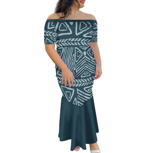 Vestido de sirena de arte de la isla del Pacific, <span class=keywords><strong>blanco</strong></span> y negro, un hombro, cola de pez, lavable, hawaiana, Polinesia, Tapai, alta calidad - Product Image 2