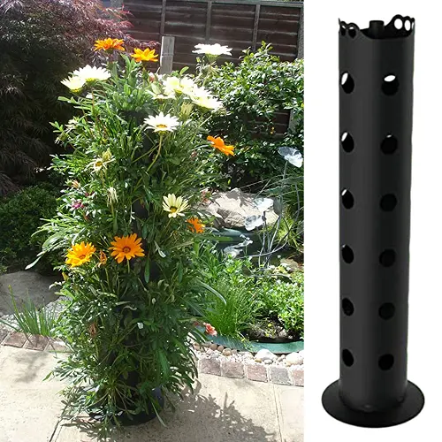 Contenedor de torre de plantas con agujero de drenaje, decoración de pie, enrejado de jardín, maceta de flores para escalada, vides, flores