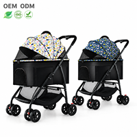 Poussette pour animaux de compagnie avec cabine amovible, pliable, cadre métallique, maille respirante, roues en EVA, logo personnalisé, vente en gros OEM