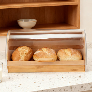 Boîte à pain en bambou Mountain Guest avec couvercle en acrylique, grande capacité, rangement de cuisine pour toasts et pâtisseries - Product Image 2