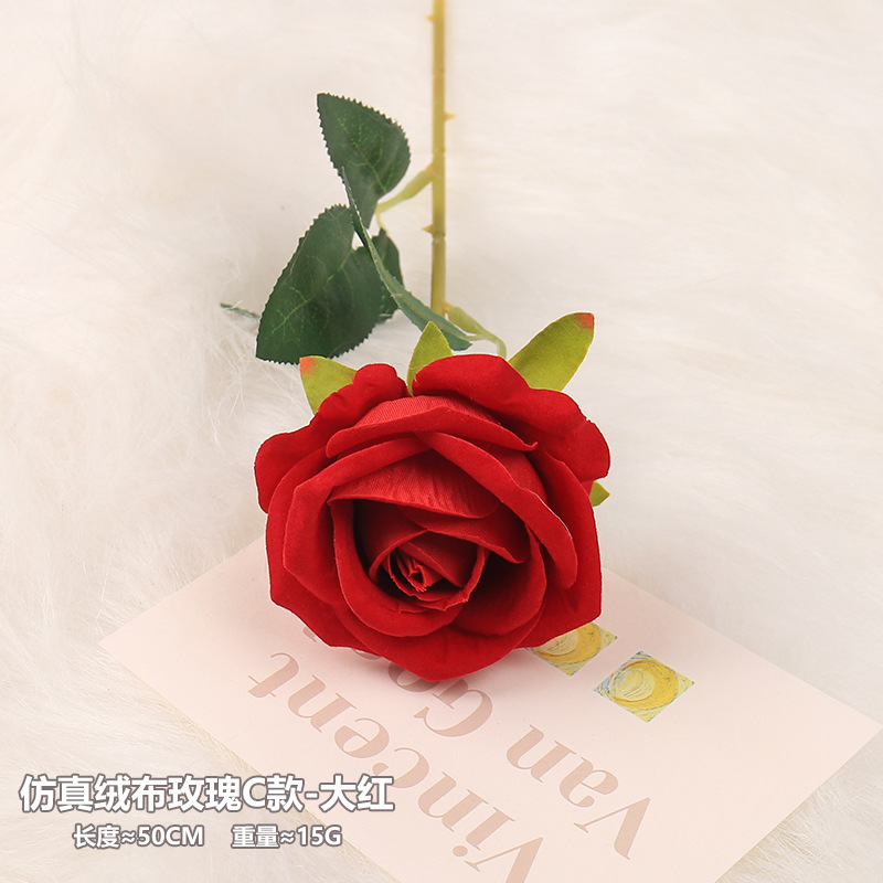 Simulated Velvet Rose Model C - Deep Red