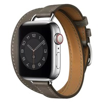Bracelet de montre en cuir de luxe de remplacement pour Apple IWatch 8/7/6/5/4, boucle en acier inoxydable bicolore compatible