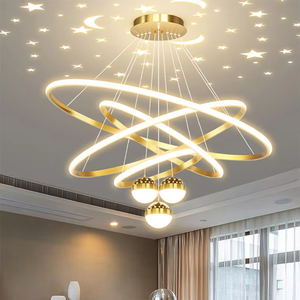 JUNTOS Oro Tres anillos Luces colgantes de alta calidad Líneas suaves Candelabro de Ambiente de moda nórdica moderna - Product Image 4