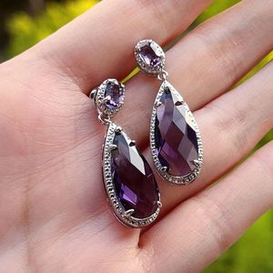 Orecchini Pendenti a Goccia Viola per Donne, Forma a Pera, Eleganti Orecchini da Cerimonia, Gioielli alla Moda - Product Image 4