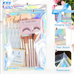 <span class=keywords><strong>Sac</strong></span> en plastique holographique transparent à fermeture éclair personnalisé avec logo sur un côté, <span class=keywords><strong>sac</strong></span> plat en mylar thermoscellable pour aliments, bonbons, accessoires pour écouteurs - Product Image 3