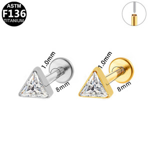 Clous d'oreilles en zircon plaqué titane en forme de cœur pour piercing au cartilage ou au lèvre, bijoux en titane ASTM F136 - Product Image 5