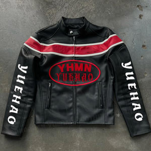مخصص خمر الشارع الشهير سحاب يصل مطرزة الأصلي كلية سباق الدراجات النارية سترة جلدية للرجال - Product Image 2