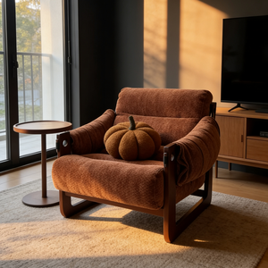 Fauteuil de salon élégant et moderne, chaise de lecture confortable en tissu vert olive durable, chaise de bureau contemporaine en bois - Product Image 1