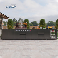 Cuisine extérieure AlunoTec, ensemble barbecue complet en acier inoxydable, îlot autoportant, comptoir avec revêtement en pierre