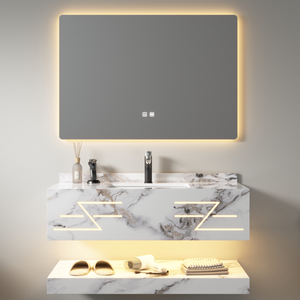 Mueble de <span class=keywords><strong>baño</strong></span> Mable con luz Led, armario de <span class=keywords><strong>baño</strong></span> de pizarra de roca de doble capa, moderno Hotel SIMU con espejo, precio barato, 80cm - Product Image 3