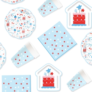Fournitures pour fête d'anniversaire pour enfants DAMAI, assiette bleue en forme de maison avec gâteau d'anniversaire, crème glacée, vaisselle jetable, serviettes en papier, gobelets, assiettes - Product Image 4