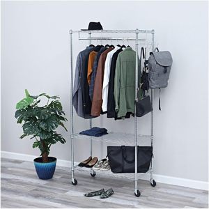 Alera ALEGR363618SR Porte-vêtements à étagères métalliques pour 30 vêtements, 36 po. W X 18 In. D X 75 In. Meuble de rangement mural H en argent - Product Image 3