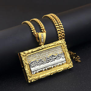 2021 nouveauté unisexe Hip Hop qualité strass or Vinci <span class=keywords><strong>jésus</strong></span> judah le dernier dîner collier - Product Image 1