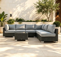 Monaco 7-teiliges modulares Outdoor-Sofaset aus PE-Rattan, 15 cm Schaumstoffkissen, schmutzabweisender Olefin-Stoff, keine Montage erforderlich
