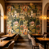 Papier peint mural de jardin indien, décoration murale traditionnelle vintage, scène de palais indien rétro, murale pour salon et chambre à coucher