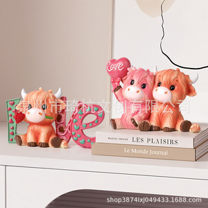 Adorno Decorativo de Pareja de Terneros de Dibujos Animados para el Día de San Valentín, Pequeño, Hecho a Mano con Resina Sintética, para Interiores, Regalo - Product Image 3