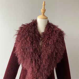 Jxwatcher Abrigo de Piel de Cordero Auténtica Personalizado al por Mayor, Abrigo de Piel Mongol de Lana Suave y Cálida para Mujer, Color <span class=keywords><strong>Vino</strong></span> - Product Image 4