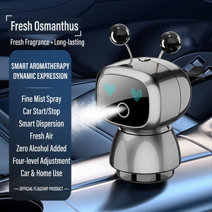 Diffuseur d'aromathérapie intelligent pour voiture, design robot en métal, parfum d'osmanthus frais, alimentation USB, désodorisant pour tableau de bord - Product Image 1