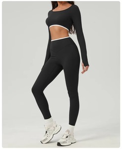 Ensemble de yoga 2 pièces personnalisé avec logo pour femme, grande taille, en Spandex/Nylon, anti-transpiration, durable, pour fitness et gym, taille élastique - Product Image 2