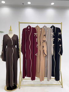 Abaya ouverte pour femmes Kimono Ramadan Eid Mubarak Bowknot Dubaï <span class=keywords><strong>Turquie</strong></span> Islam Caftan Polyester Robe musulmane de Caftan pour femmes - Product Image 6