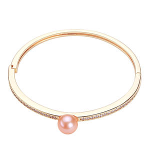 กำไลข้อมือไข่มุกน้ำจืดชุบทองแดงและทองคำแบบขายส่ง ประดับเพชรซิคอนทรงกลม กำไลข้อมือจูจี้ - Product Image 5