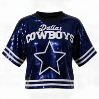 Vente directe usine – T-shirt de sport Dallas Cowboys pour le jour du match, maillot à sequins, t-shirt scintillant, hauts à sequins pour femmes
