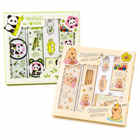Coffret Cadeau Papeterie Mignonne Capybara Panda : Trousse de Crayons de Couleur Cartoon, Gomme HB, Taille-crayon, Cahier pour Dessin et Écriture