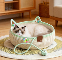 Nouveauté : Meuble pour animaux tout-en-un, lit pour chat en osier lavable et griffoir avec balle pour chats d'intérieur