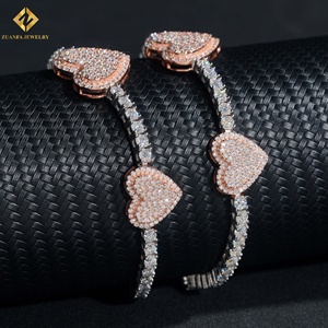 2 Tone Rose gold <b>Solid</b> 925 <b>Silver</b> Hip Hop Jewelry Unisex <b>Bracelet</b> DVVS Moissanite Heart Tennis <b>Bracelet</b> - Product Image 2