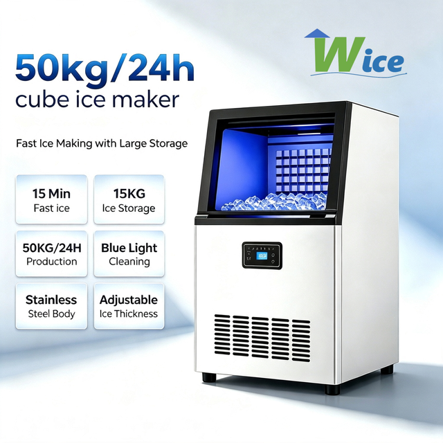 Commercial Cube Ice Machine 50kg/day Desktop Cube Ice Maker Machine, Slow Melting Ice for Better Drink Flavor Maquina De Hielo