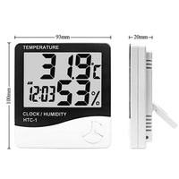 Horloge numérique à grand écran HTC1 avec thermomètre et hygromètre d'intérieur, thermomètre hygromètre électronique pour la maison