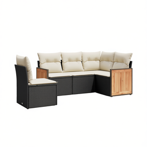 Conjunto de Sofá de Jardín de Ratán Negro para 4 Personas, Muebles de Exterior Resistentes a la Intemperie, Panel de Madera de Teca, Diseño Contemporáneo - Product Image 1