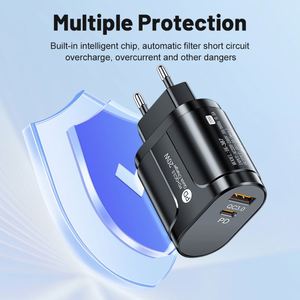 PD 20W PD+QC3.0 ชาร์จเร็วแบบสองพอร์ต ใช้งานร่วมกับ iPhone/Samsung พร้อมอะแดปเตอร์ปลั๊ก US/EU/UK สำหรับการเดินทางทั่วโลก - Product Image 3