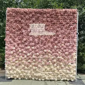 Artificial Flower Factory Custom Wedding Event Decor Pink 3d 5d Roll Up Large Flower Wall 8x8