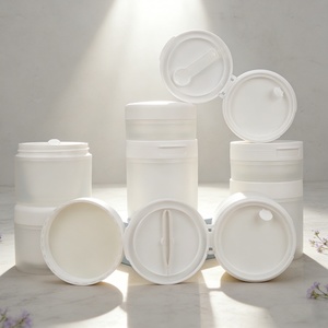 Hot Selling <b>Empty</b> Facial Skin Care Plastic Cosmetic <b>Jar</b> with Flip Cap and Spoon 100ml PP Face Cream <b>Jar</b> Body Scrub Container - Product Image 5