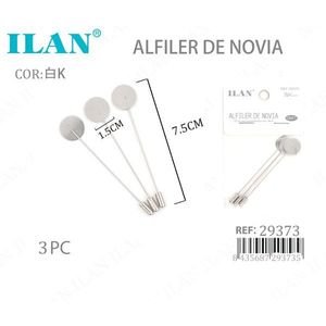 Set di 3 forcine per capelli da sposa Ilan, 7,5 cm, bianche, per decorazioni per capelli da matrimonio - Product Image 1