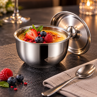 WOXIANG Bol à vapeur compact en acier inoxydable 3 plis de 11 cm avec couvercle pour œufs, crème anglaise, pouding, aliments pour bébés et cuisson au four