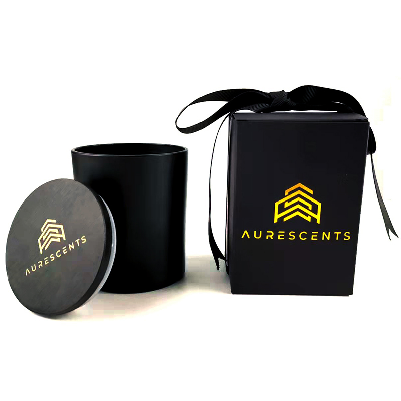 Логотип на заказ, роскошный черный пустой стеклянный контейнер, декоративная банка для свечей с деревянной крышкой для изготовления свечей