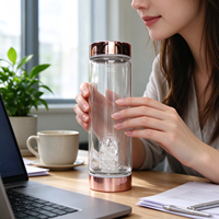 Bouteille d'eau en verre cristal naturel à double paroi avec infuseur, couvercle à vis épaissi pour le voyage