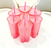 Gobelet en plastique PP en forme de cœur de 24 oz avec couvercle rose, réutilisable, romantique, pour la Saint-Valentin, cadeaux de mariage, vente au détail