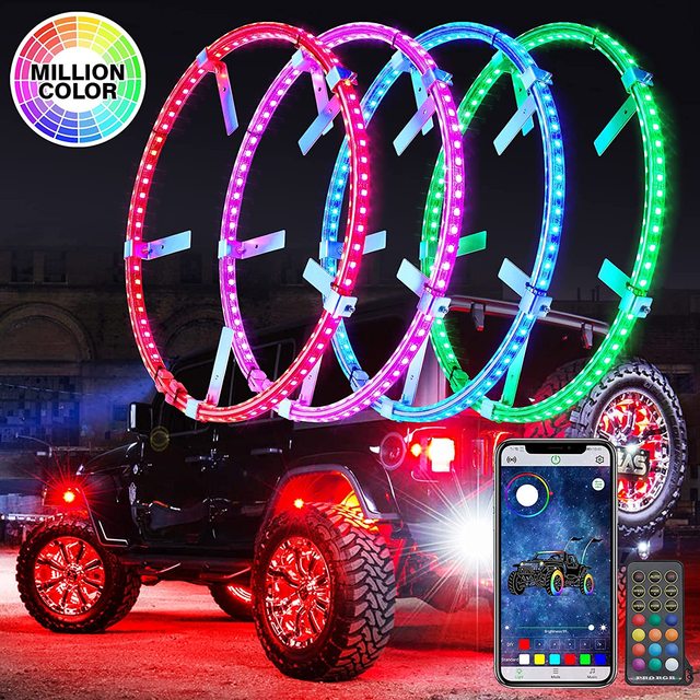 APP Controlled Braking Functionand Light up RGB 17.5'' LED Wheel Tire Rim Ring Lights for Car SUV Truck Offroad