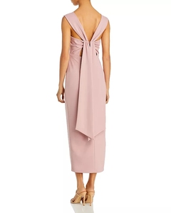 Abito <span class=keywords><strong>da</strong></span> sera formale <span class=keywords><strong>da</strong></span> donna a tubino, tinta unita, in tessuto naturale ecologico, con drappeggio a nastro lungo che si avvolge sul retro e arricciature - Product Image 2