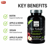 Bonbons gélifiés volumisants pour cheveux OEM/ODM avec biotine, saveur pomme, véganes, fonctionnels, marque privée, formule personnalisée, usine GMP