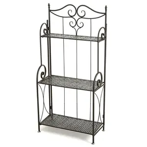 Black Iron Scrollwork Metal Foldable 3-Tier Plant Pot stand Home Decor Display Stand Rack Book Shelf