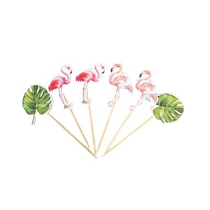 Flamingo Pineapple Cake Toppers Watercolor Design Birthday Party Dessert Decorations Disposable Paper Cupcake Toppers - Product Image 3