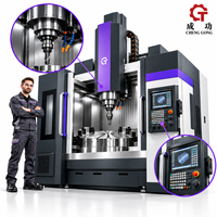 Tour vertical CNC avec garde-corps intégré, table rotative, rampe verticale, rail linéaire et convoyeur de copeaux