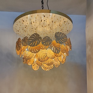 Luminaires <span class=keywords><strong>de</strong></span> projet, lustres personnalisés, LED, métal, feuilles <span class=keywords><strong>de</strong></span> <span class=keywords><strong>palmier</strong></span> dorées, <span class=keywords><strong>luminaire</strong></span> <span class=keywords><strong>de</strong></span> plafond pour hall d'hôtel, villa - Product Image 3