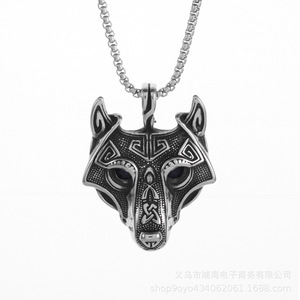 Punk Vintage Viking tête de <span class=keywords><strong>loup</strong></span> pendentif colliers avec pierre rouge yeux en acier inoxydable mode Hip Hop rue bijoux - Product Image 5